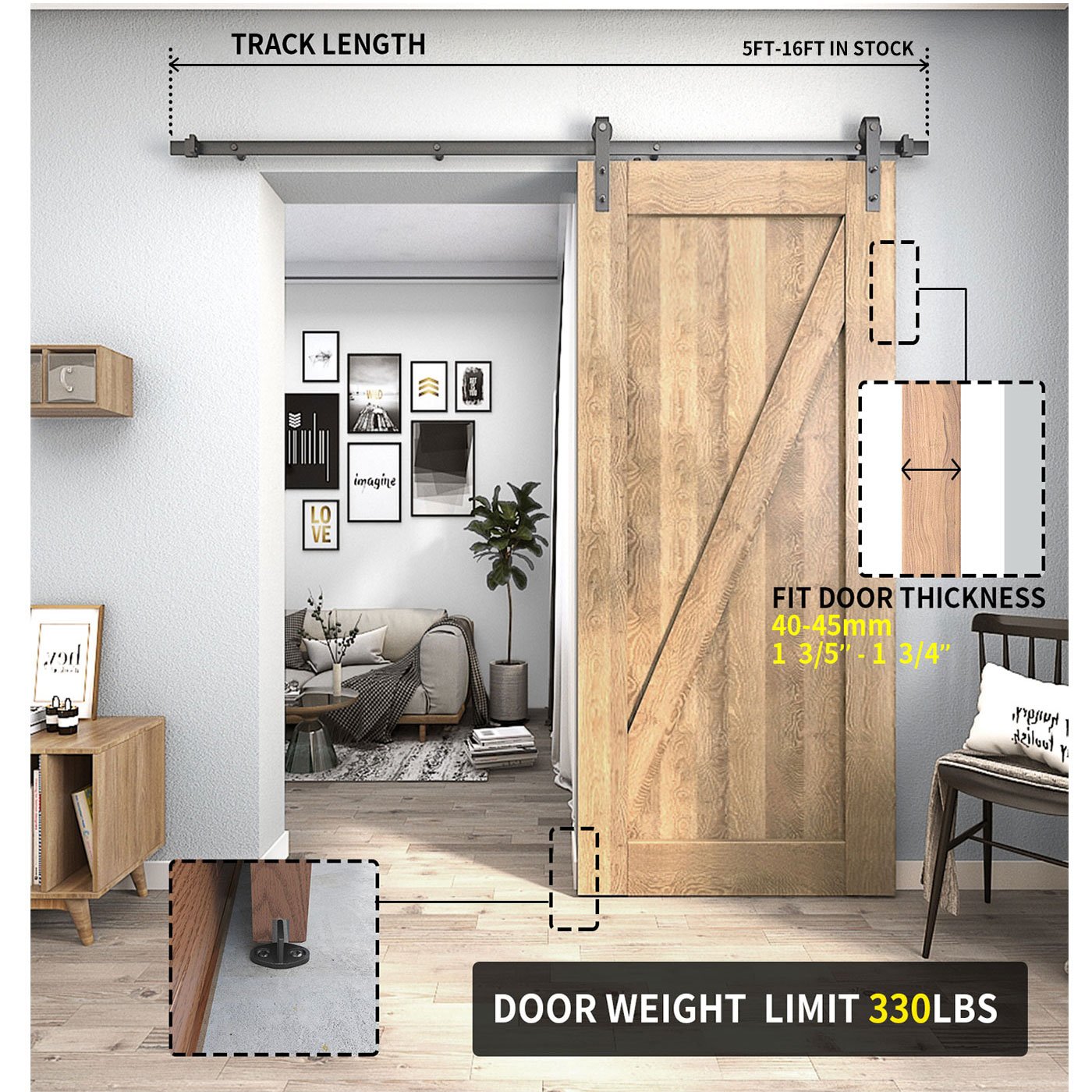 J Shape Heavy Duty Sliding Barn Door Hardware Kit