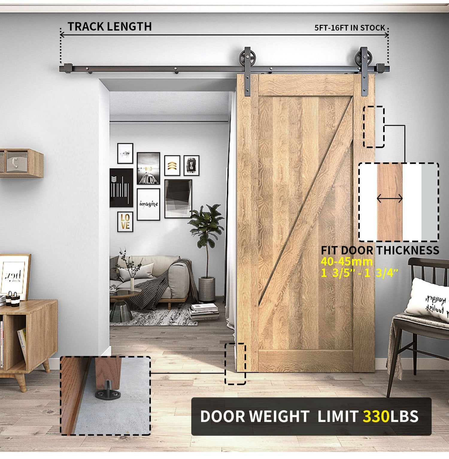 Big Wheel Shape Heavy Duty Sliding Barn Door Hardware Kit